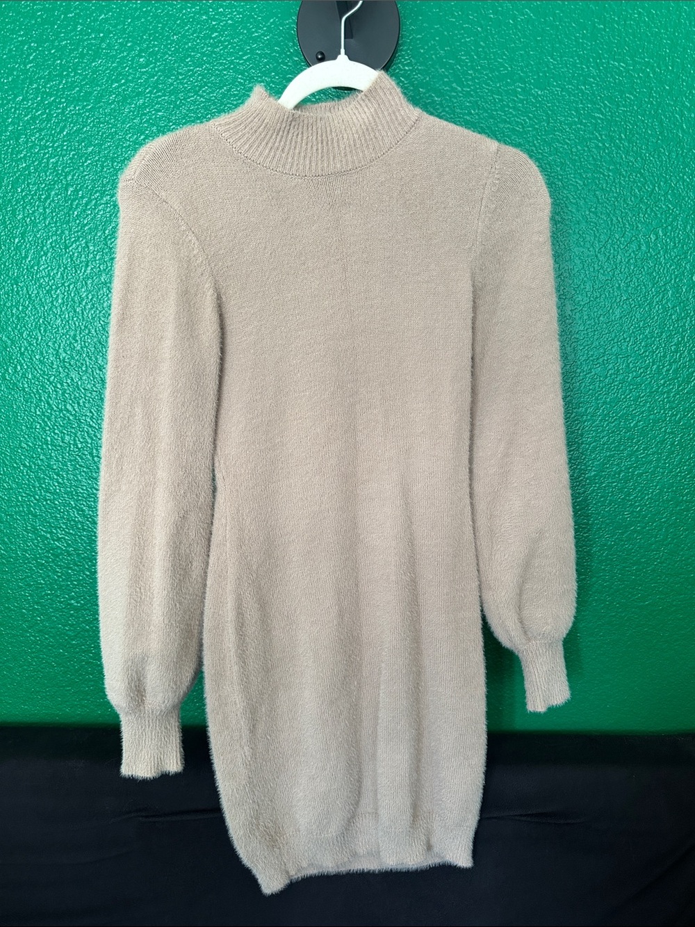 Cozy Mock Neck Long Sleeve Sweater Dress - Taupe S